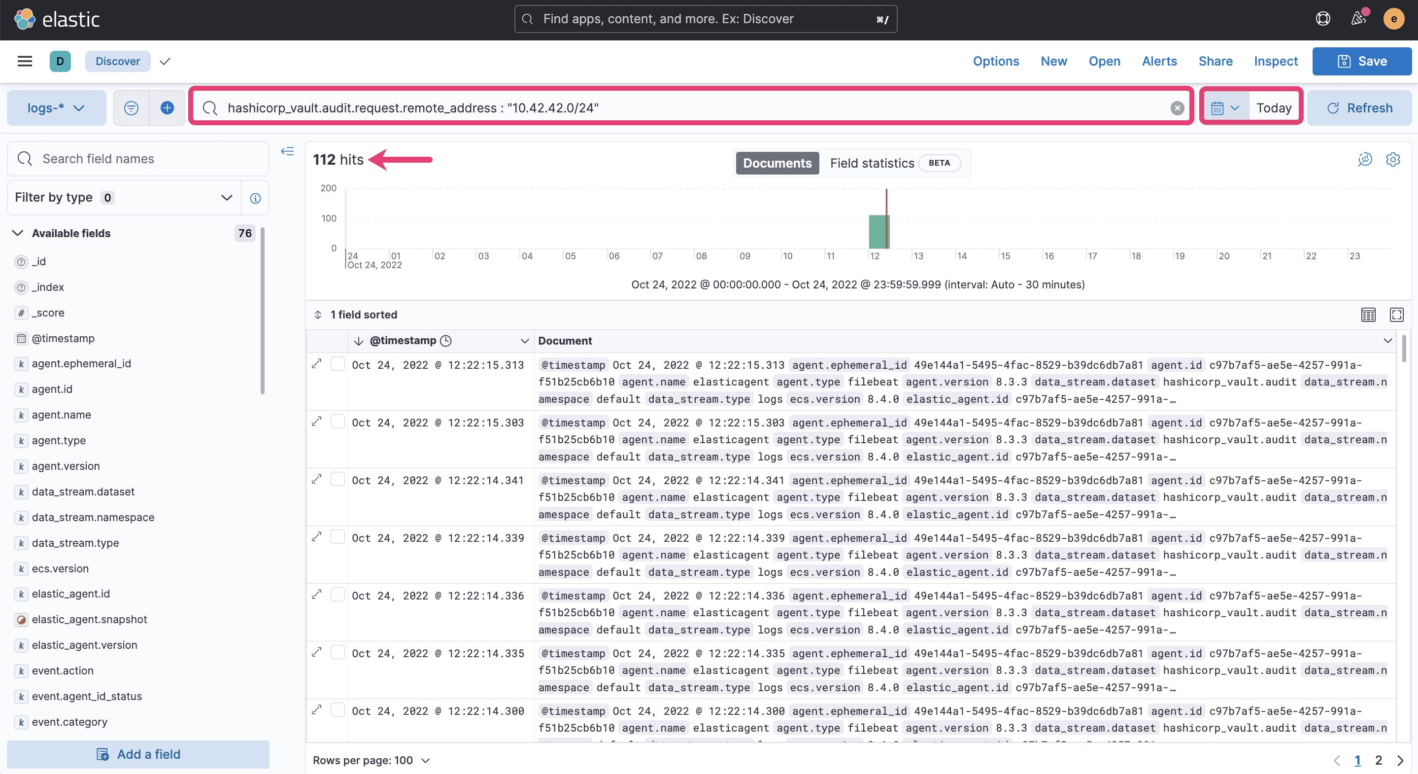 Elastic Discover query example