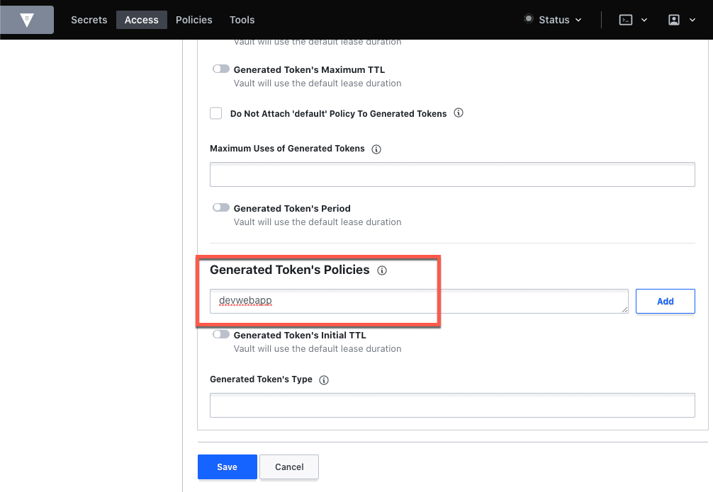 Access - kubernetes auth role with token policy